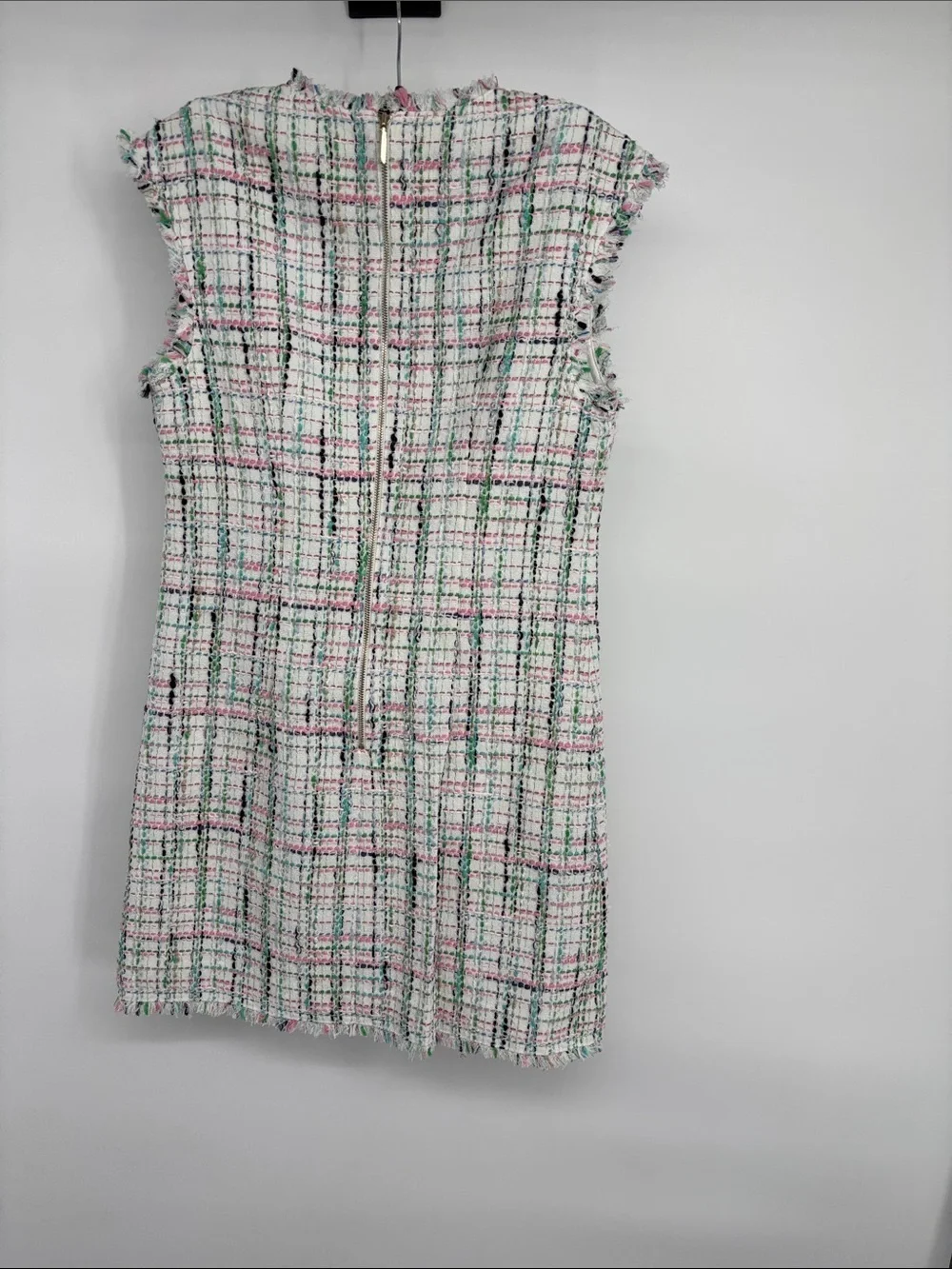 Kate Spade mainline lined pastel tweed shift dress raw hem fringe trim dress NWT